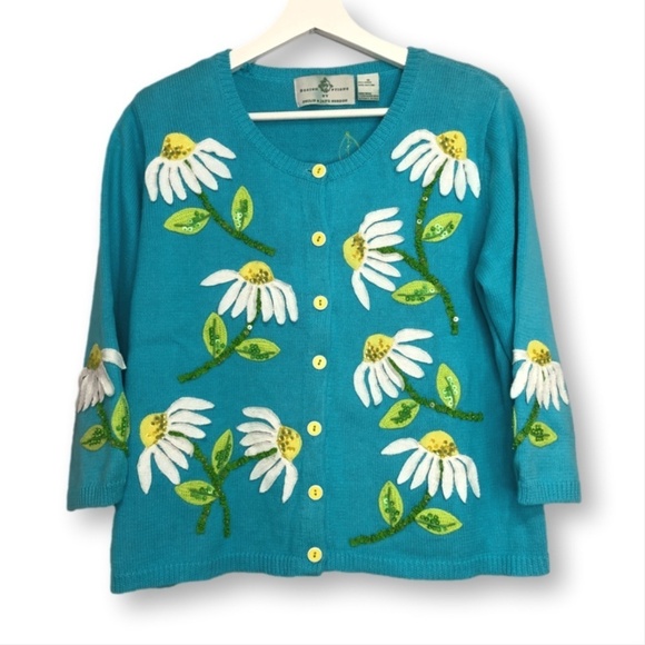 Vintage Design Options Philip and Jane Gordon Blue Daisy Cardigan Medium - Picture 1 of 15